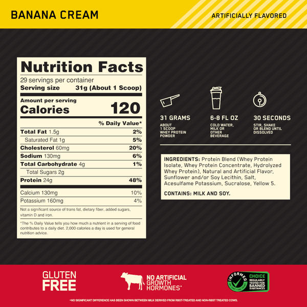 100% Whey Optimum Nutrition Gold Standard Banana 907g - 2 Lbs - Globalbev