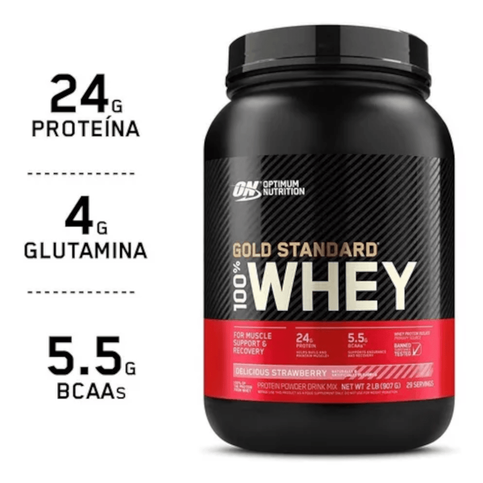 100% Whey Optimum Nutrition Gold Standard Morango 907g - 2 Lbs - Globalbev