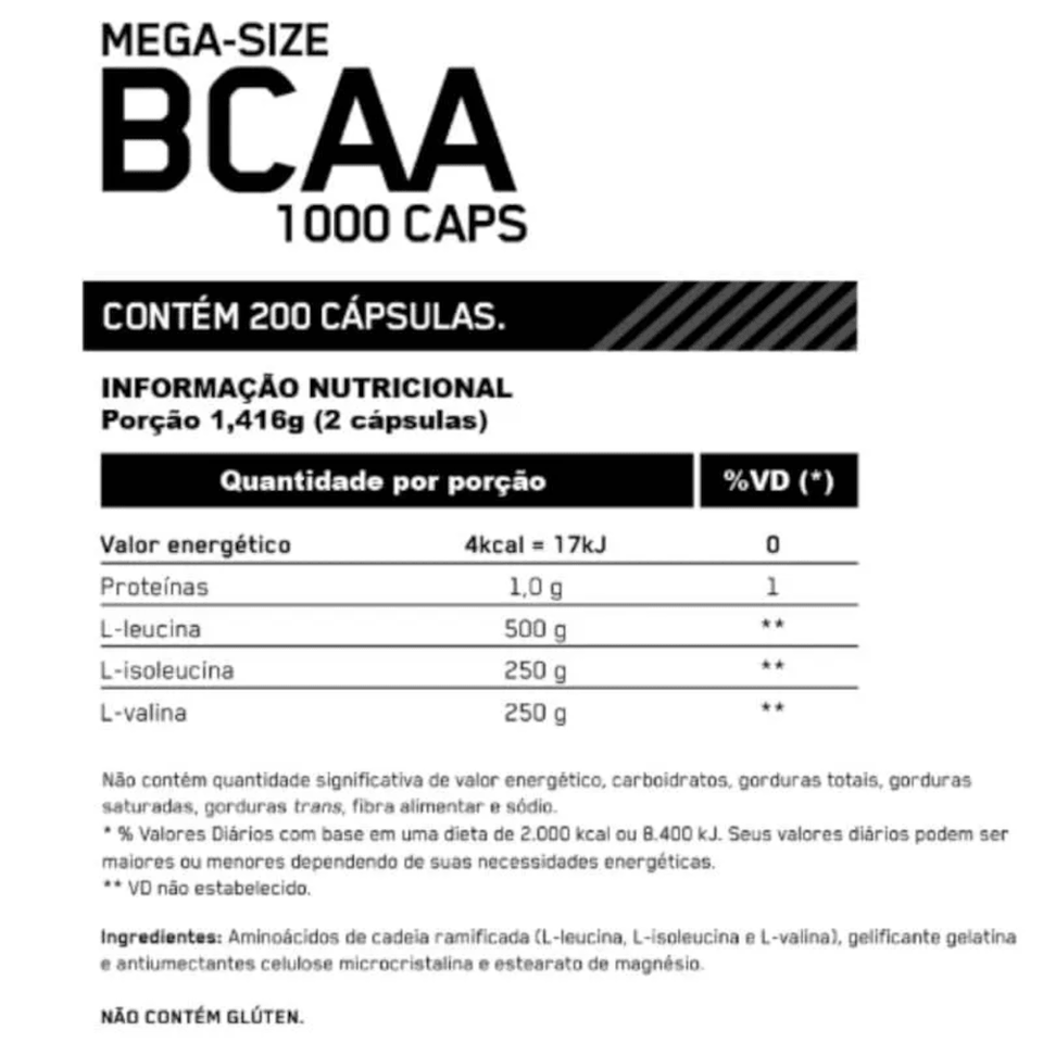 BCAA 1000 Optimum Nutrition - 200 Cápsulas - Globalbev