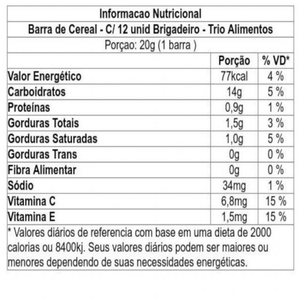 Barra de Cereal Trio Tradicional Brigadeiro 20g - Caixa c/ 12 uni. - Globalbev