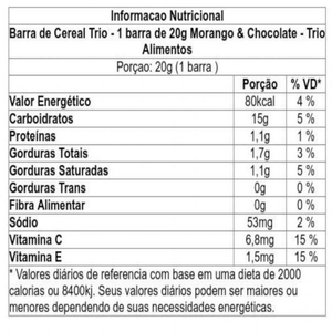 Barra de Cereal Trio Tradicional Morango Com Chocolate 20g - Caixa c/ 12 uni. - Globalbev