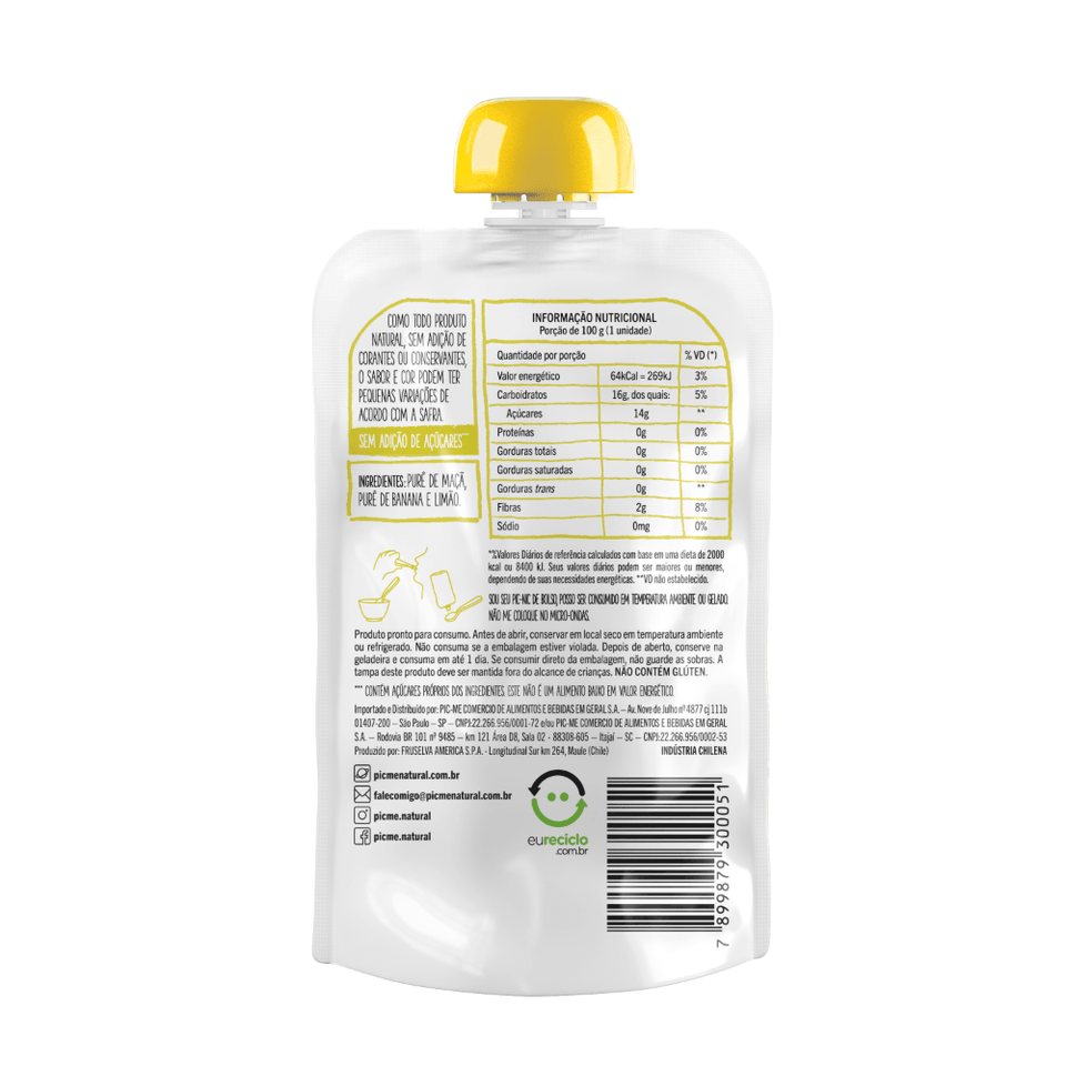 Purê de Frutas Pic-Me Banana e Maçã 100g - Globalbev