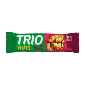 TRIO NUTS CACAU: AMENDOAS, CASTANHA DE CAJU E CHOCOLATE 25G - CAIXA C/ 12 UNI.