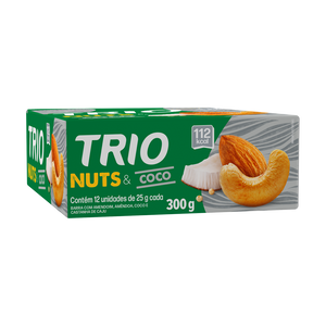 TRIO NUTS AMENDOAS, COCO E QUINOA 25G - CAIXA C/ 12 UNI.