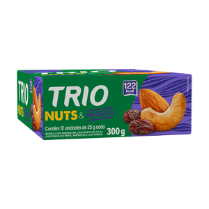 TRIO NUTS CASTANHA DE CAJU, CASTANHA DO PARA E PASSAS 25G - CAIXA C/ 12 UNI.