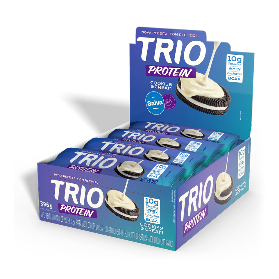 TRIO PROTEIN COOKIES & CREAM 33G - CAIXA C/ 12 UNI.