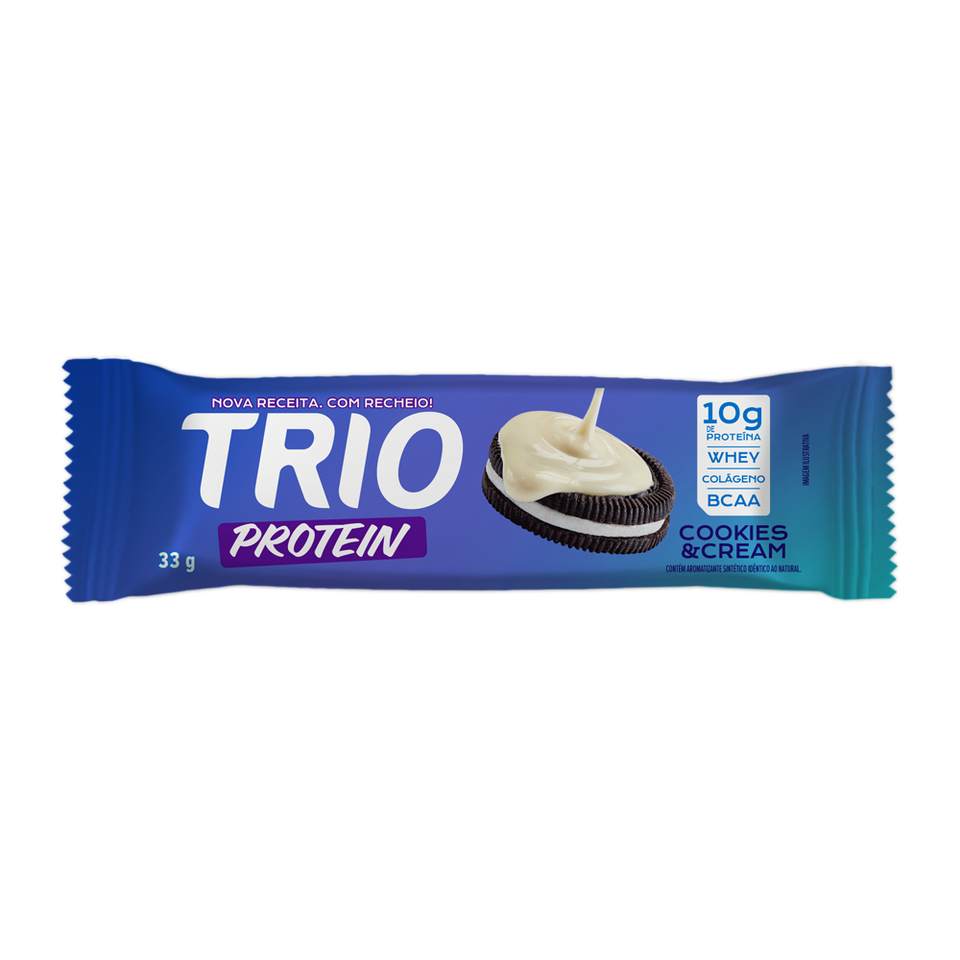 TRIO PROTEIN COOKIES & CREAM 33G - CAIXA C/ 12 UNI.