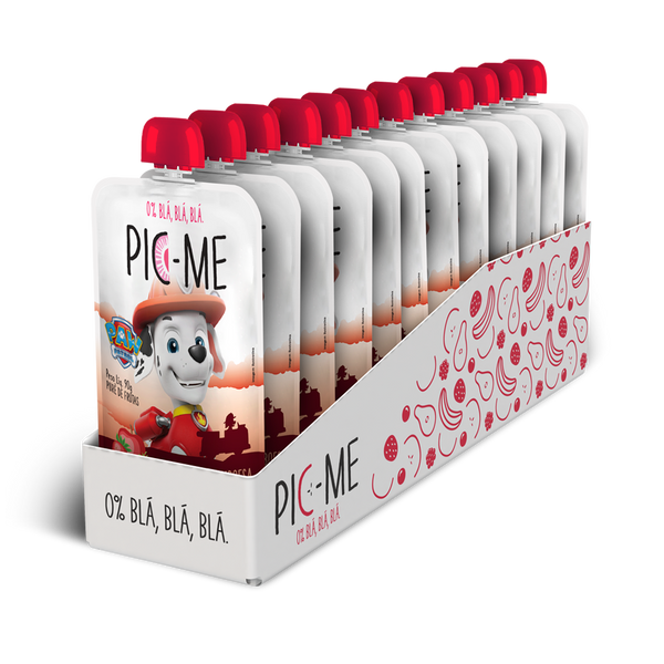 PURE DE FRUTAS PIC-ME PATRULHA CANINA  MORANGO, FRAMBOESA E MACA 90G - 12UNID
