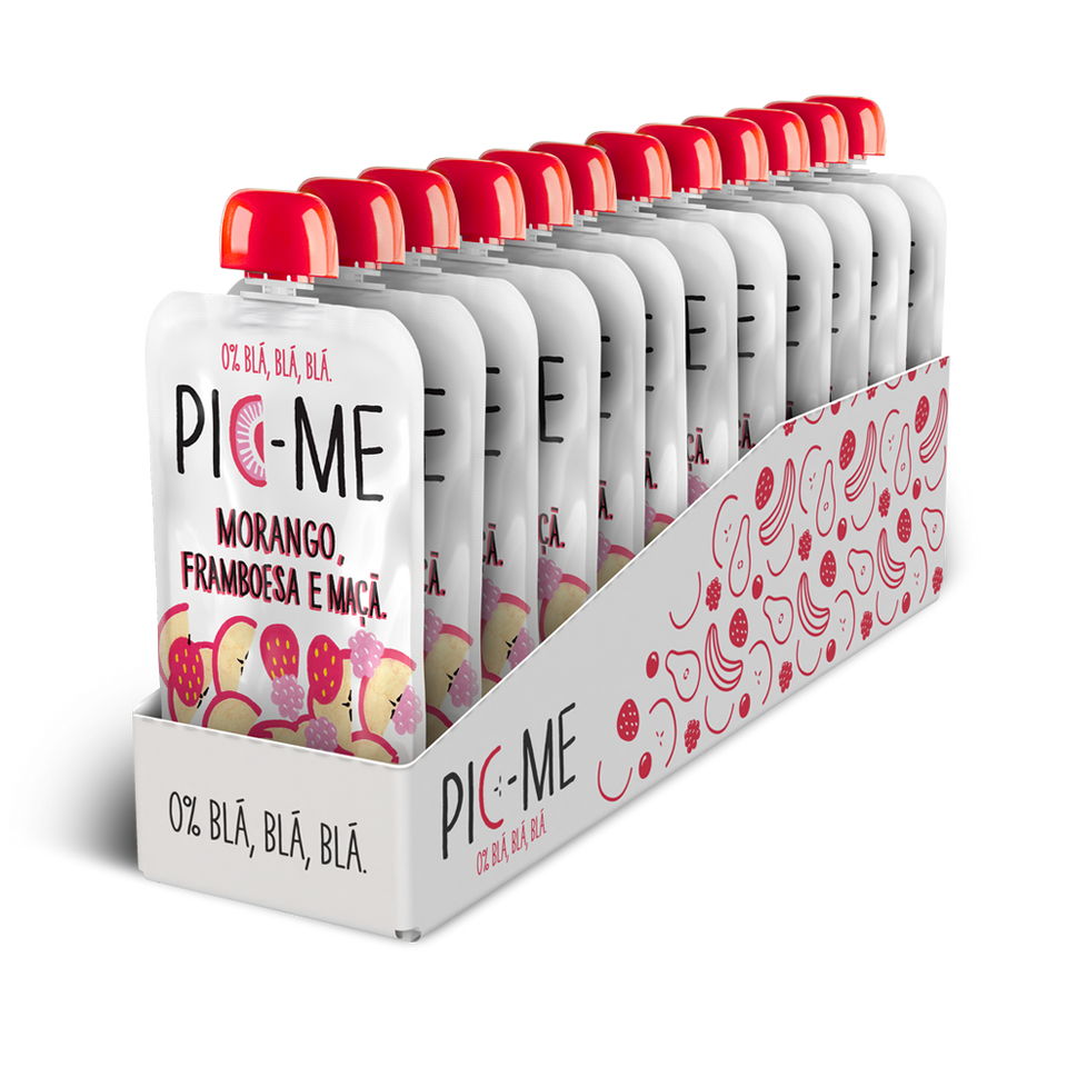 PURE DE FRUTAS PIC-ME MORANGO, FRAMBOESA E MACA 100G - 12 UNID