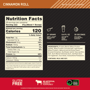 100% WHEY OPTIMUM NUTRITION GOLD STANDARD CINNAMON ROLL 900G - 1.98 LBS - Globalbev