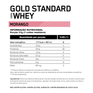 100% Whey Optimum Nutrition Gold Standard Morango 2,27kg - 5 Lbs - Globalbev