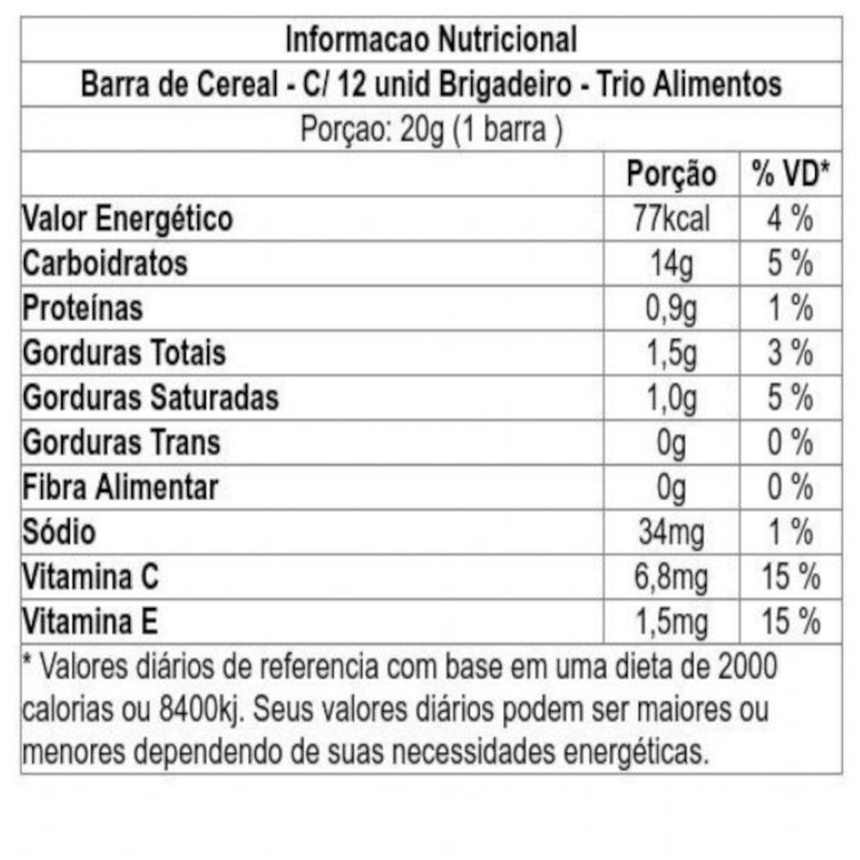 Barra de Cereal Trio Tradicional Brigadeiro 20g - Caixa c/ 12 uni. - Globalbev