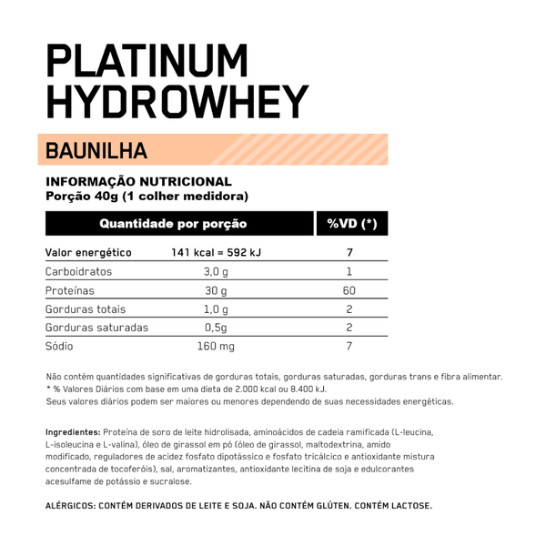 Platinum Hydro Whey Optimum Nutrition Baunilha 1,60kg - 3.52 Lbs - Globalbev