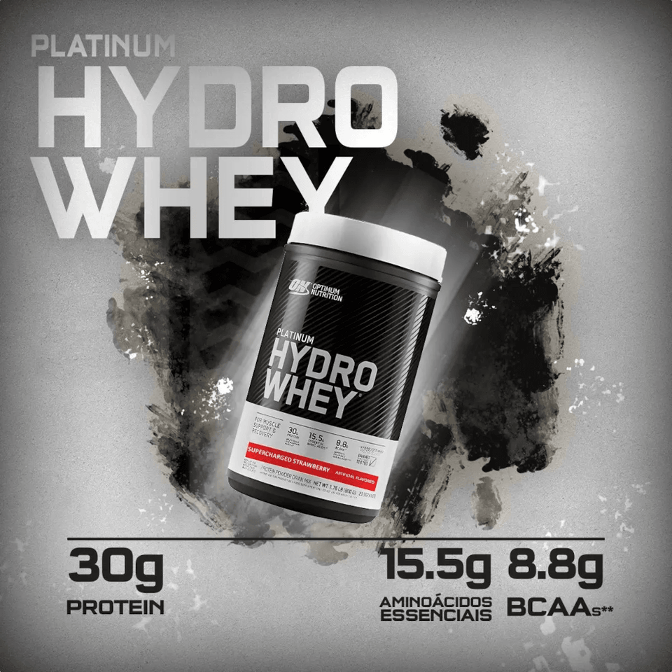 Platinum Hydro Whey Optimum Nutrition Morango 800g - 1.76 Lbs - Globalbev