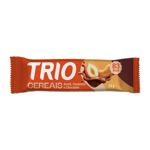 BARRA DE CEREAL TRIO AVELA, CASTANHA E CHOCOLATE 20G - CAIXA C/ 12 UNI.