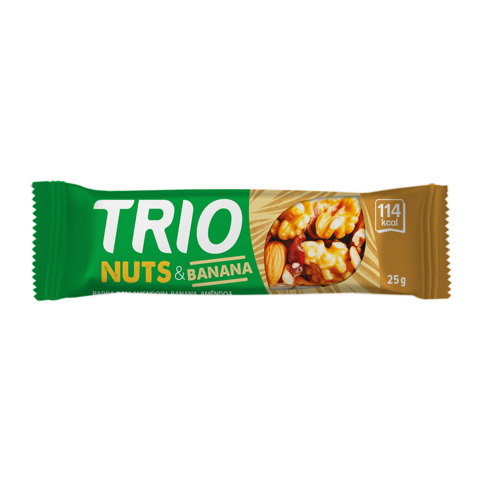 TRIO NUTS AMENDOAS, CASTANHA DE CAJU E BANANA 25G - CAIXA C/ 12 UNI.