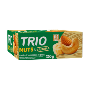 TRIO NUTS AMENDOAS, CASTANHA DE CAJU E BANANA 25G - CAIXA C/ 12 UNI.