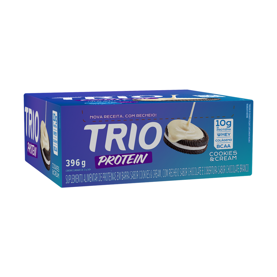 TRIO PROTEIN COOKIES & CREAM 33G - CAIXA C/ 12 UNI.