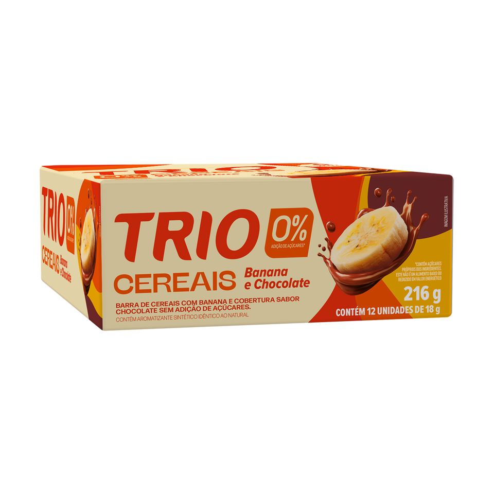 TRIO ZERO BANANA C/ CHOCOLATE 18G - CAIXA C/ 12 UNI.