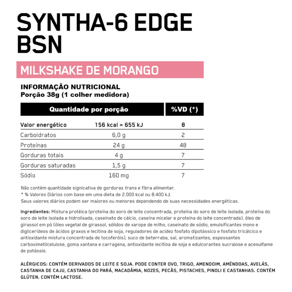 Whey BSN Syntha 6 Edge Morango Milkshake 1,82kg - 4.01 Lbs - Globalbev