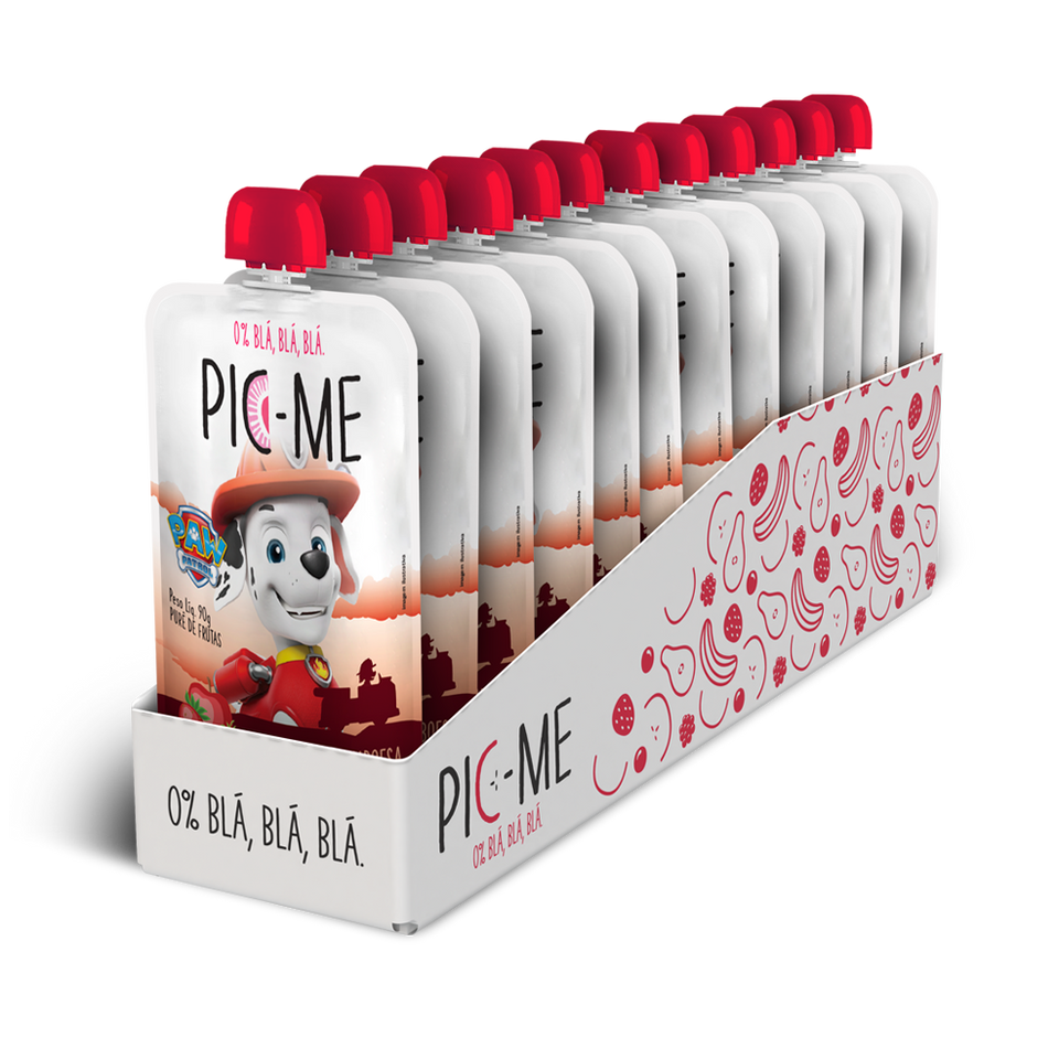 PURE DE FRUTAS PIC-ME PATRULHA CANINA  MORANGO, FRAMBOESA E MACA 90G - 12UNID