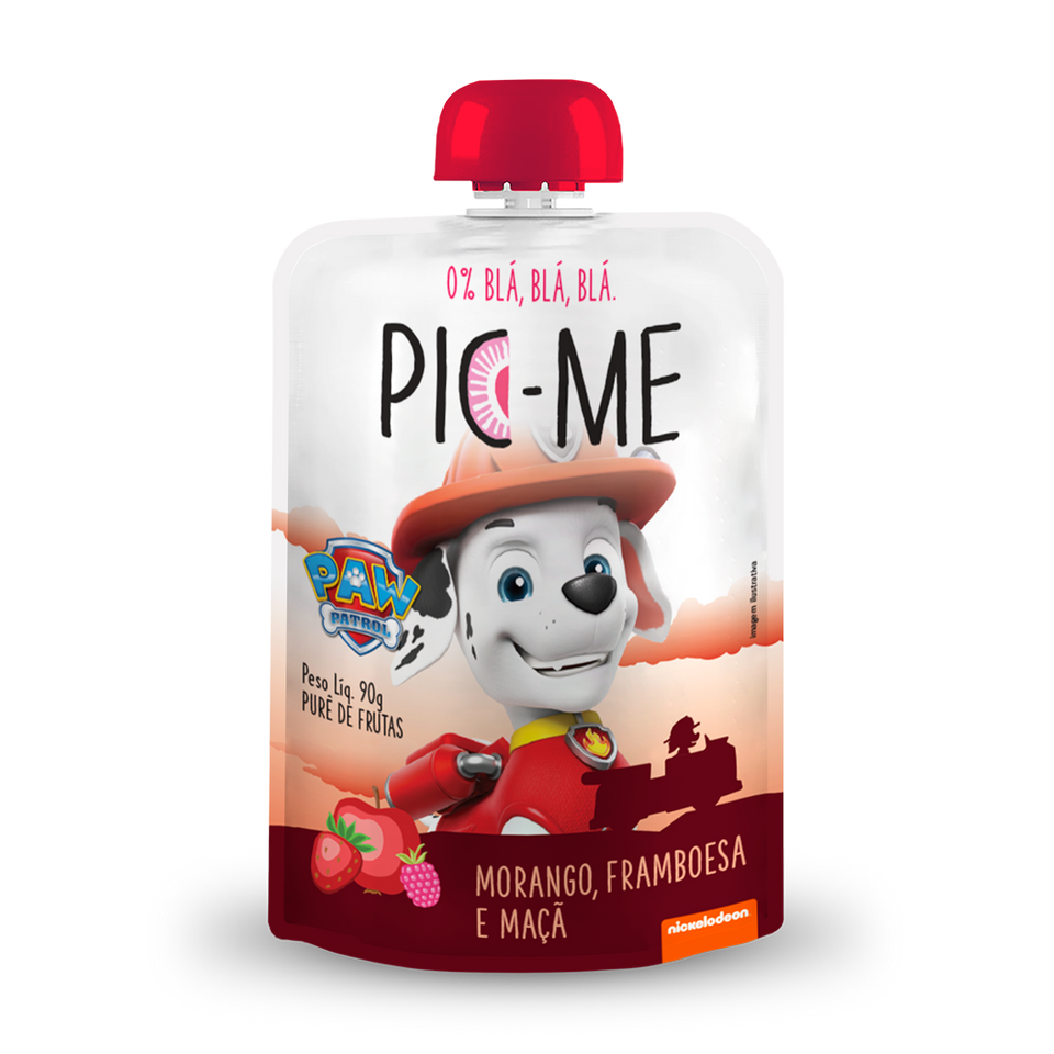 PURE DE FRUTAS PIC-ME PATRULHA CANINA  MORANGO, FRAMBOESA E MACA 90G - 12UNID
