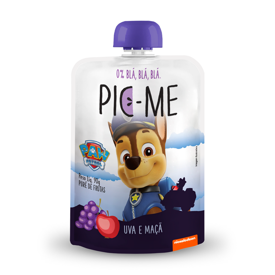 PURE DE FRUTAS PIC-ME PATRULHA CANINA UVA E MACA  90G - 12 UNID