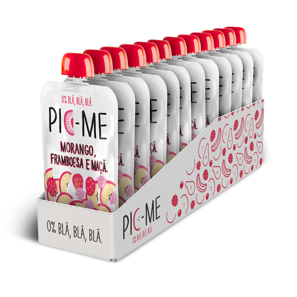 PURE DE FRUTAS PIC-ME MORANGO, FRAMBOESA E MACA 100G - 12 UNID