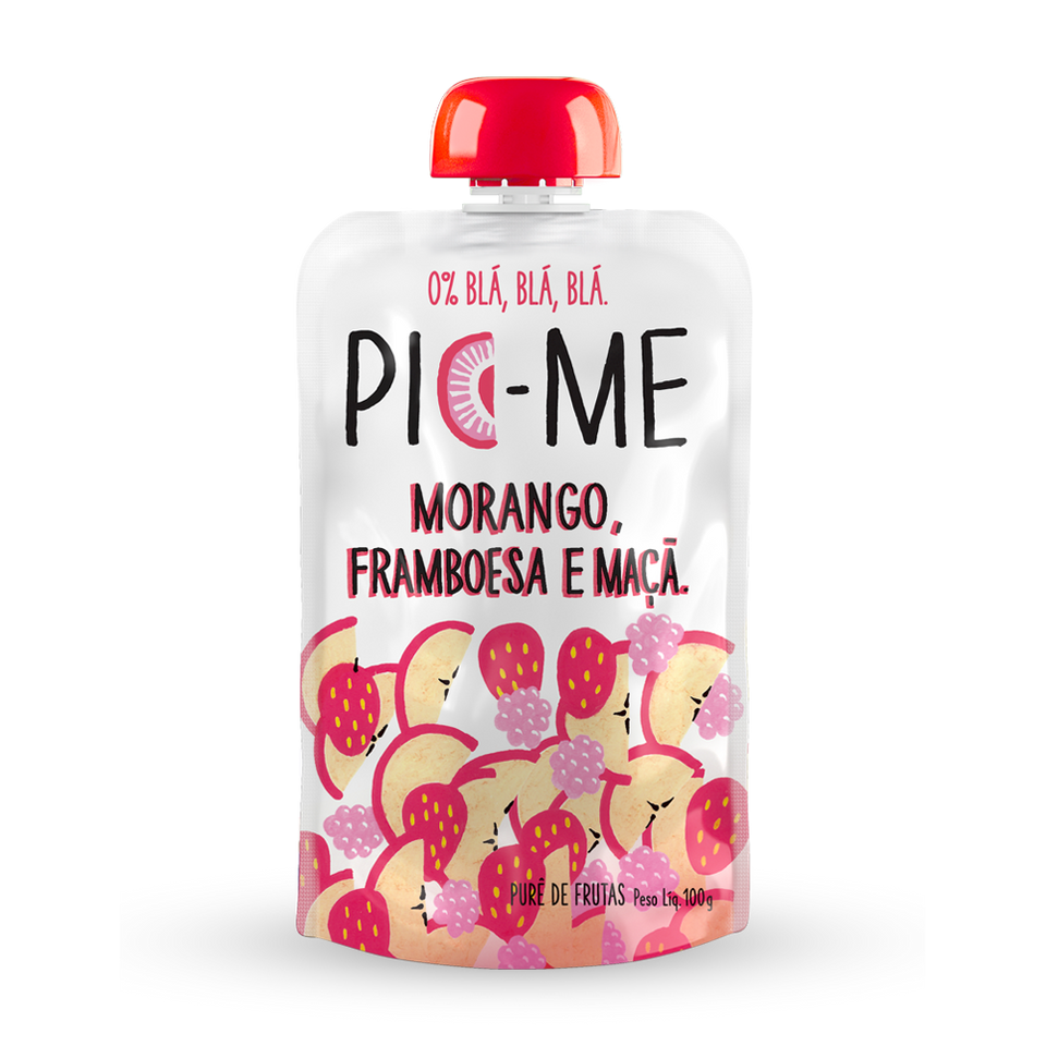 PURE DE FRUTAS PIC-ME MORANGO, FRAMBOESA E MACA 100G - 12 UNID